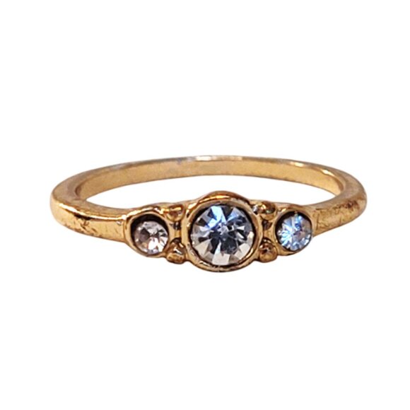 Vintage Yellow Gold Rubover Bezel Set Three-Stone Diamond Ring approx size 6/7 - Picture 1 of 5